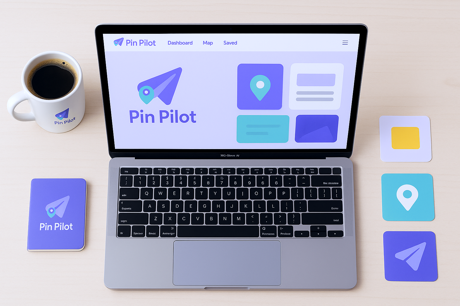 pin pilot flat lay desk scene