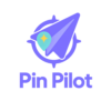 Pin Pilot logo - purple paper airplane over compass with a teal map marker