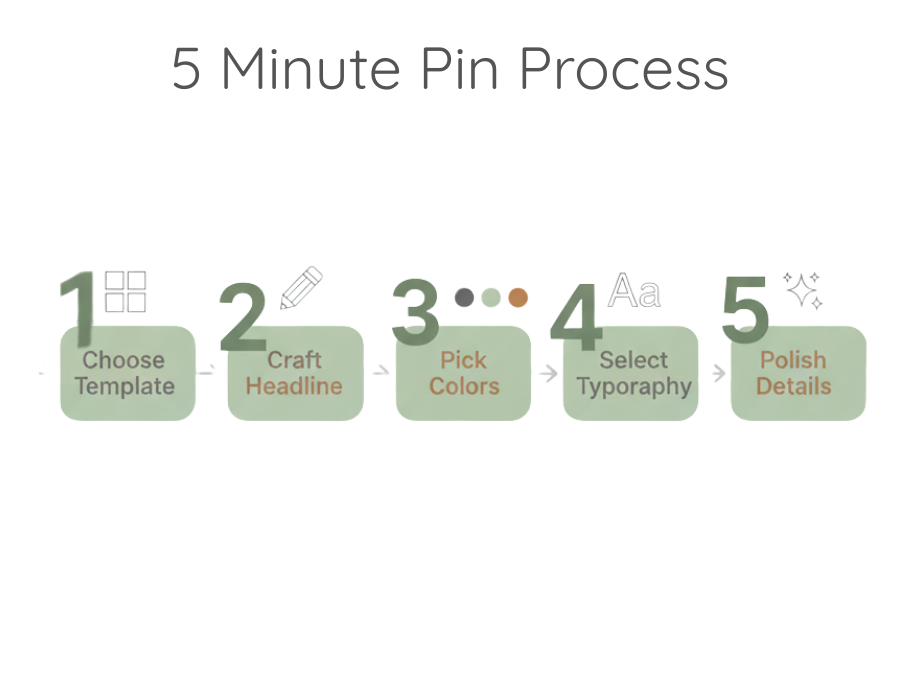 Infographic showing the 5 minute, 5 step process for creating quality Pinterest pins.